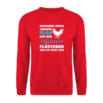 Hühner Hühnerfarm Hühnerstall Lustiger Spruch Huhn - Unisex Pullover - Rot - Vorne - Alina (178cm) & Michal (187cm)