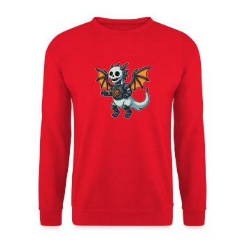 Roboterdrache mit Knochenhelm und Flügeln - Unisex Pullover - Rot - Vorne - Alina (178cm) & Michal (187cm)