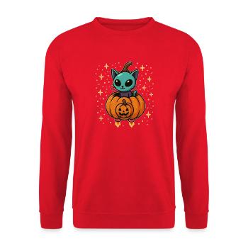 Cat Pumpkin: Halloween Pumpkin Flight - Unisex Sweatshirt - red - Front - Alina (178cm) & Michal (187cm)