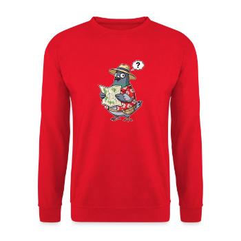 Reise Taube mit Karte im Hawaii-Stil Geocatcher - Unisex Pullover - Rot - Vorne - Alina (178cm) & Michal (187cm)
