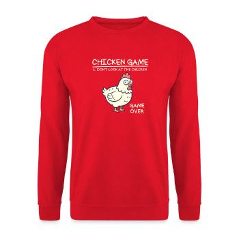 Chicken Game Don't Look at the Chicken Funny - Unisex Sweatshirt - red - Front - Alina (178cm) & Michal (187cm)
