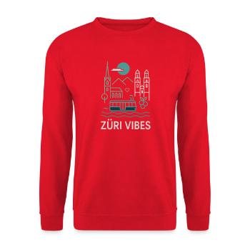 Zürich Vibes Tram Berge See - Unisex Pullover - Rot - Vorne - Alina (178cm) & Michal (187cm)