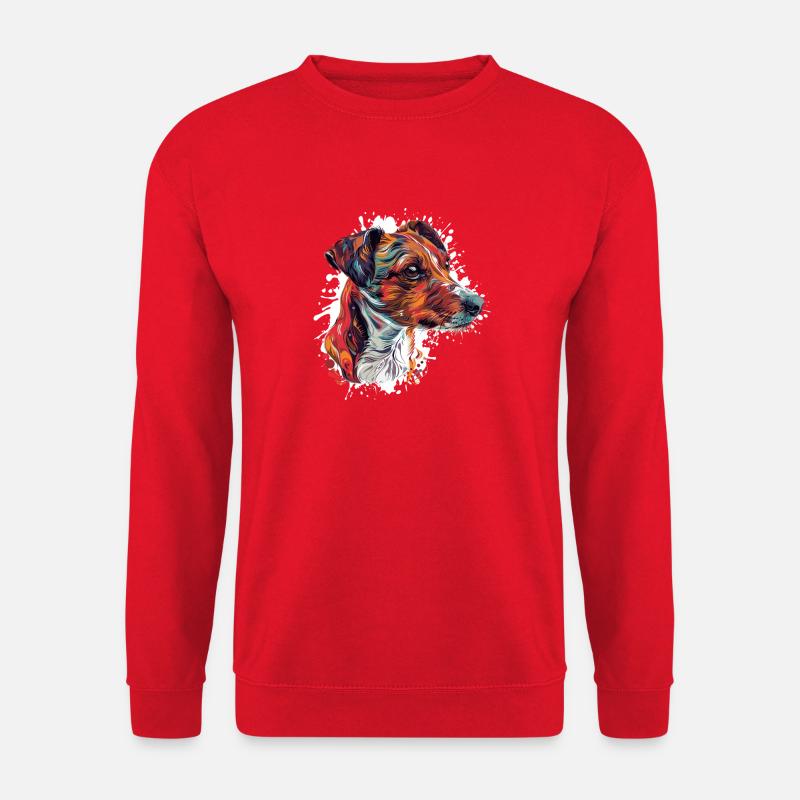 Farbexplosiver Hundeporträt - Unisex Pullover - Rot