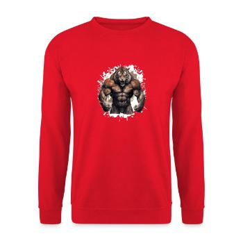 Tiger Muskeln Bodybuilding Beast - Unisex Pullover - Rot - Vorne - Alina (178cm) & Michal (187cm)