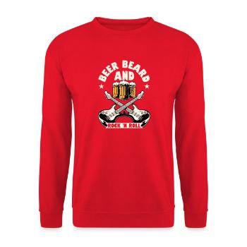 Bière, Barbe & Rock 'n Roll, Rock Band, Guitare, Musique - Sweat-shirt Unisexe - rouge - Devant - Alina (178cm) & Michal (187cm)