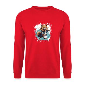 Pomeranian Hund Fussball Sport - Unisex Pullover - Rot - Vorne - Alina (178cm) & Michal (187cm)