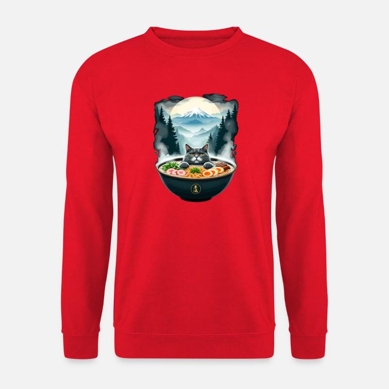 Katzenramen im Bergpanorama - Unisex Pullover - Rot