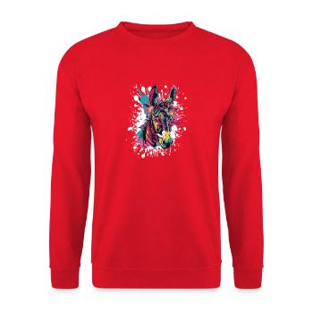 Bunter Zebra Kopf Splatter - Unisex Pullover - Rot - Vorne - Alina (178cm) & Michal (187cm)
