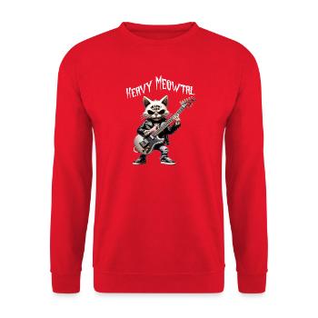 Katzen-Rocker mit Gitarre - Unisex Pullover - Rot - Vorne - Alina (178cm) & Michal (187cm)