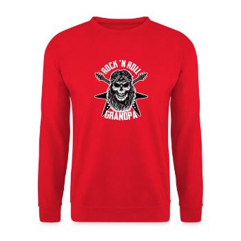 Rock 'n Roll Grandpa Rock Band Guitar Music - Unisex Pullover - Rot - Vorne - Alina (178cm) & Michal (187cm)