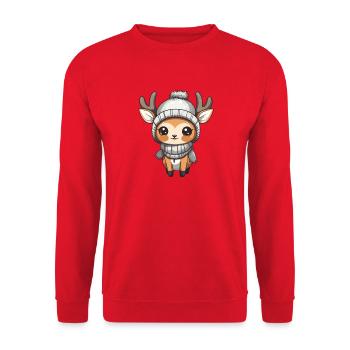 Reh Geweih Winter Tier Baby Comic - Unisex Pullover - Rot - Vorne - Alina (178cm) & Michal (187cm)