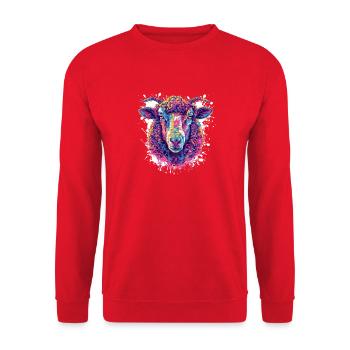 Buntes Schäferkopf Pop Art - Unisex Pullover - Rot - Vorne - Alina (178cm) & Michal (187cm)