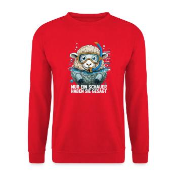 Nur ein Schauer – Lustiges Schaf Design Schnorchel - Unisex Pullover - Rot - Vorne - Alina (178cm) & Michal (187cm)
