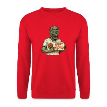 Scary zombie with Happy Halloween sign - Unisex Sweatshirt - red - Front - Alina (178cm) & Michal (187cm)