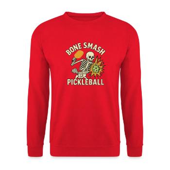 Bone Smash Pickleball Skelett Halloween - Unisex Pullover - Rot - Vorne - Alina (178cm) & Michal (187cm)
