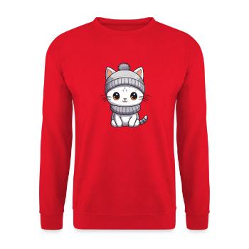 Cat Winter Animal Baby Comic - Unisex Sweatshirt - red - Front - Alina (178cm) & Michal (187cm)