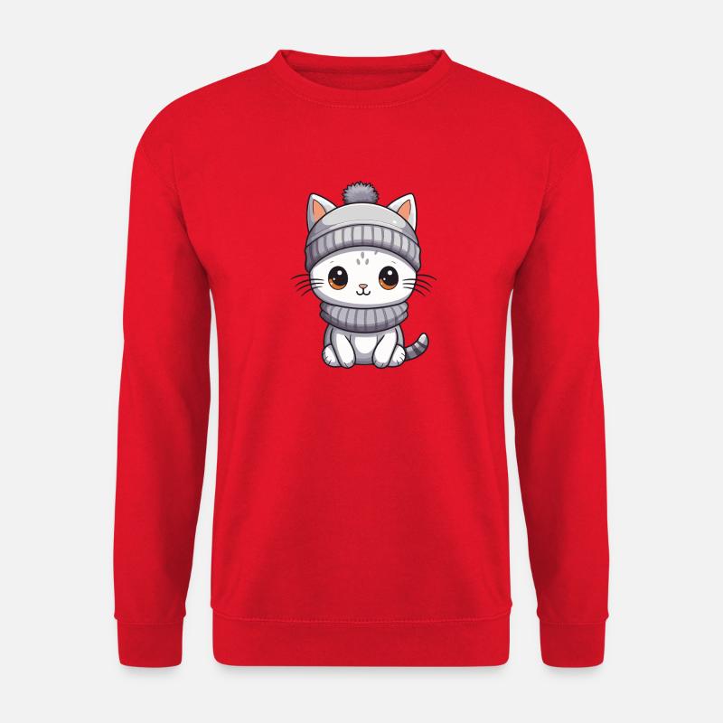 Katze Winter Tier Baby Comic - Unisex Pullover - Rot
