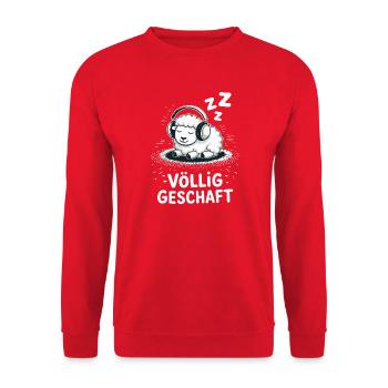Völlig geschafft geSchaft Schaf Design - Unisex Pullover - Rot - Vorne - Alina (178cm) & Michal (187cm)