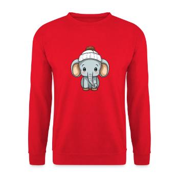 Elefant Winter Tier Baby Comic - Unisex Pullover - Rot - Vorne - Alina (178cm) & Michal (187cm)