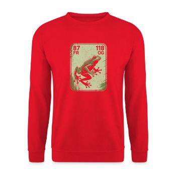Frosch Vintage Postkarte Grün - Unisex Pullover - Rot - Vorne - Alina (178cm) & Michal (187cm)