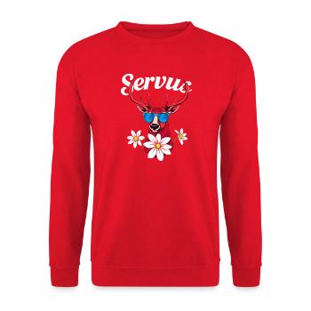 Alpen Hirsch Servus Hirschgeweih Tracht Oktober - Unisex Pullover - Rot - Vorne - Alina (178cm) & Michal (187cm)