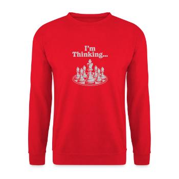 Je pense... Citation d’humour de jeu d’échecs - Sweat-shirt Unisexe - rouge - Devant - Alina (178cm) & Michal (187cm)