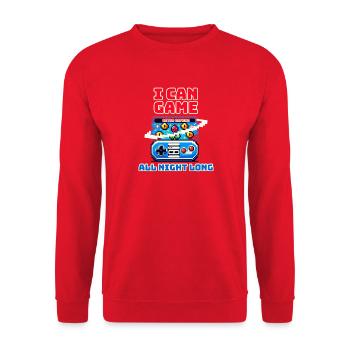 I Can Game All Night Long Retro Gaming - Unisex Pullover - Rot - Vorne - Alina (178cm) & Michal (187cm)