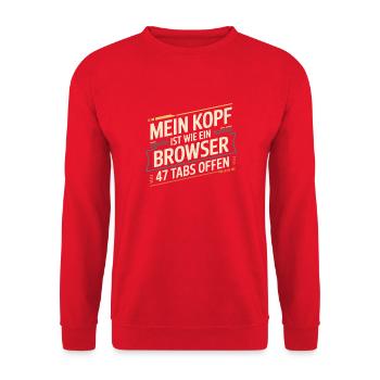 Mein Kopf ist wie ein Browser – 47 Tabs offen - Unisex Pullover - Rot - Vorne - Alina (178cm) & Michal (187cm)