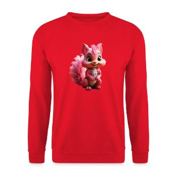 Niedliches pinkes Eichhörnchen – Cartoon Style - Unisex Pullover - Rot - Vorne - Alina (178cm) & Michal (187cm)