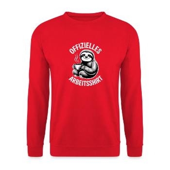 Offizielles Arbeitsshirt Lustiges Faultier Motiv - Unisex Pullover - Rot - Vorne - Alina (178cm) & Michal (187cm)