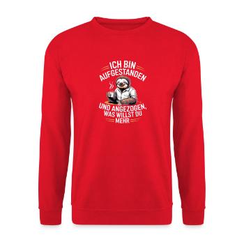  Ich Bin Aufgestanden Und Angezogen Was Willst Du - Unisex Pullover - Rot - Vorne - Alina (178cm) & Michal (187cm)