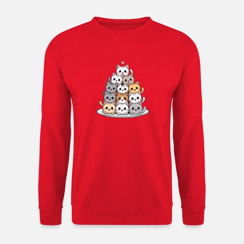 Cute Cat Stack With Heart Cartoon - Unisex Sweatshirt - red