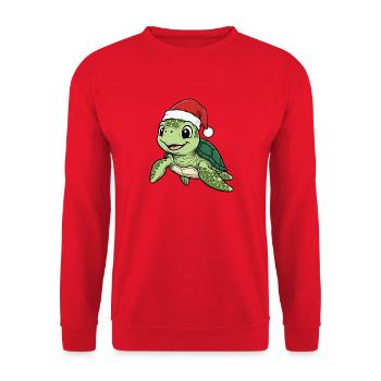 Turtle with Christmas hat - Unisex Sweatshirt - red - Front - Alina (178cm) & Michal (187cm)