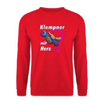 Plumber with HEART - Unisex Sweatshirt - red - Front - Alina (178cm) & Michal (187cm)