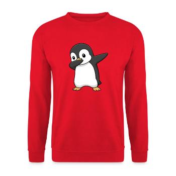 Dabbing Pinguin - Unisex Pullover - Rot - Vorne - Alina (178cm) & Michal (187cm)