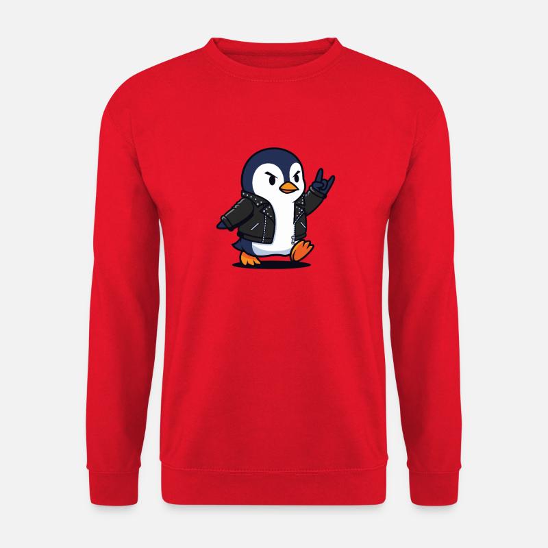 Rocker-Pinguin in Lederjacke mit Teufelshorn - Unisex Pullover - Rot