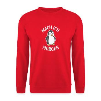 Mach ich Morgen Pinguin - Unisex Pullover - Rot - Vorne - Alina (178cm) & Michal (187cm)