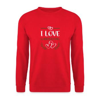 I Love Windsurfen - Unisex Pullover - Rot - Vorne - Alina (178cm) & Michal (187cm)