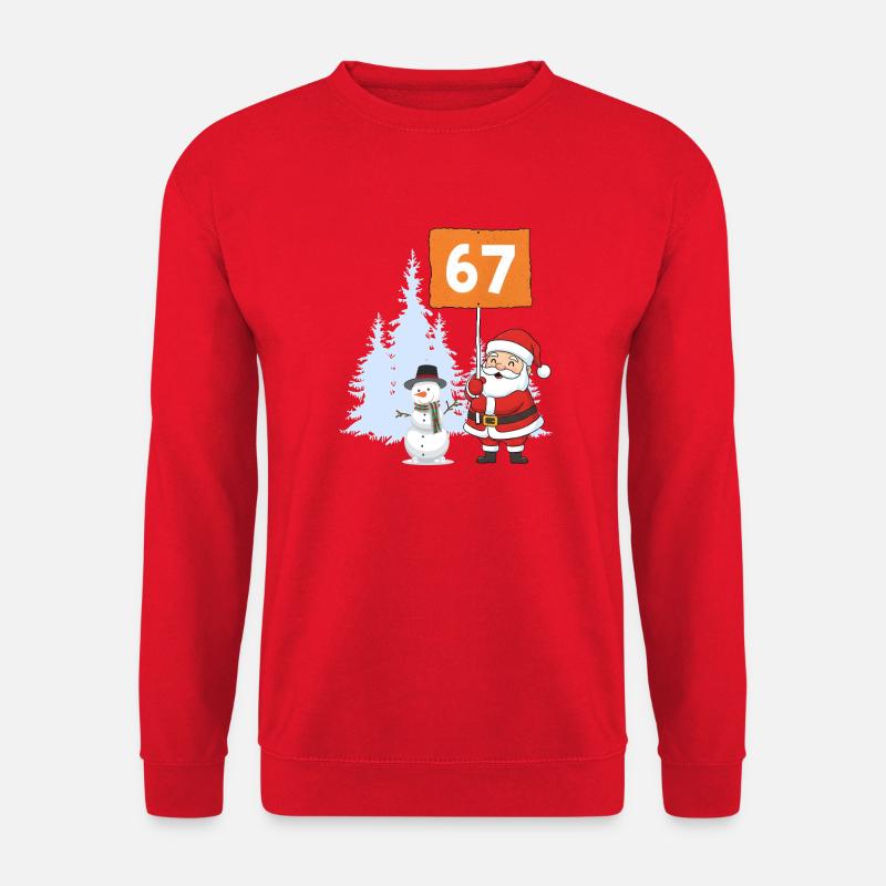 Santa und Schneemann mit 67 Schild - Unisex Pullover - Rot