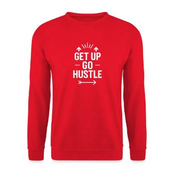 Aufstehen, Hektik, Erfolg, Motivation - Unisex Pullover - Rot - Vorne - Alina (178cm) & Michal (187cm)
