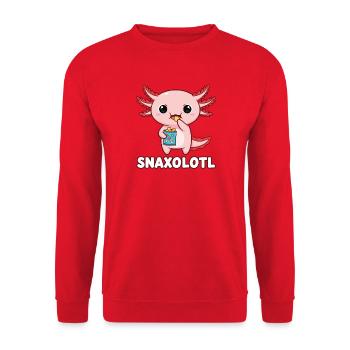 Cute Pink Axolotl Eating Chips - Unisex Sweatshirt - red - Front - Alina (178cm) & Michal (187cm)