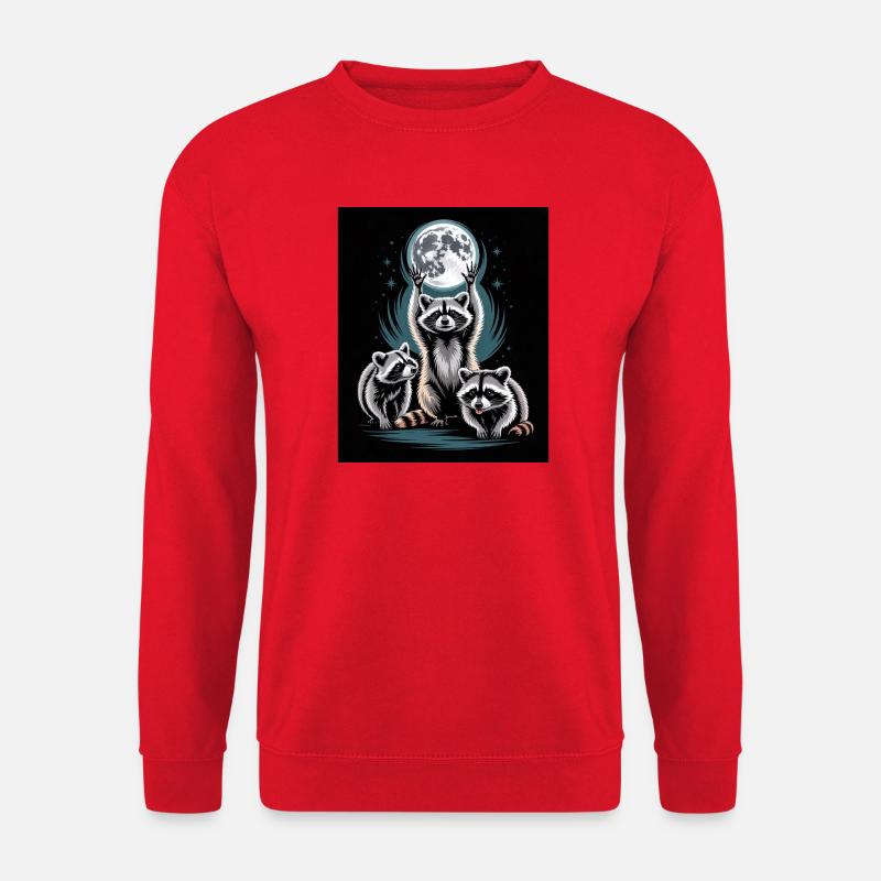 Waschbären Unter Vollmond Nachtwald - Unisex Pullover - Rot