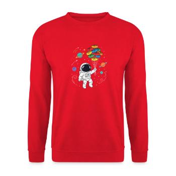 Astronaut Bausteine Space Brick Builder - Unisex Pullover - Rot - Vorne - Alina (178cm) & Michal (187cm)
