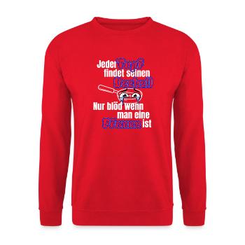 Jeder Topf findet Deckel – Fun Pfanne - Unisex Pullover - Rot - Vorne - Alina (178cm) & Michal (187cm)