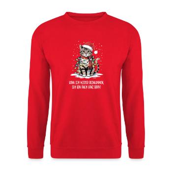 Weihnachtskatze  Darf ich wieder rein? - Unisex Pullover - Rot - Vorne - Alina (178cm) & Michal (187cm)