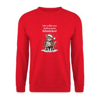 Christmas Cat I just wanted to help - Unisex Sweatshirt - red - Front - Alina (178cm) & Michal (187cm)