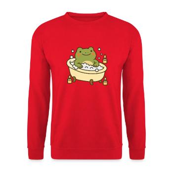 Bathing Frog – Self-Care & Relaxation - Unisex Sweatshirt - red - Front - Alina (178cm) & Michal (187cm)