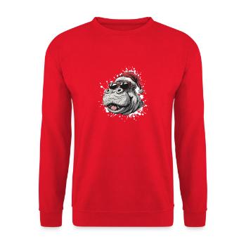 Nilpferd Weihnachten Lustig - Unisex Pullover - Rot - Vorne - Alina (178cm) & Michal (187cm)