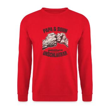 Dad Son Fist Thrust Together Unbeatable - Unisex Sweatshirt - red - Front - Alina (178cm) & Michal (187cm)