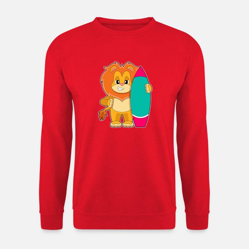 Lion Surfing Surfboard Summer - Unisex Sweatshirt - red